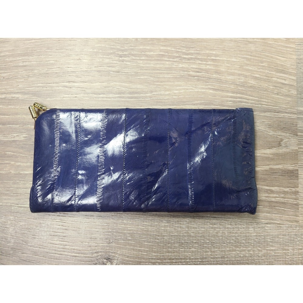 VTG Eel Skin Leather Sunglass Eyeglass Case Royal Blue Velvet Old Money Euro